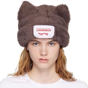 Charles Jeffrey Loverboy Brown Fluffy Chunky Ears Beanie